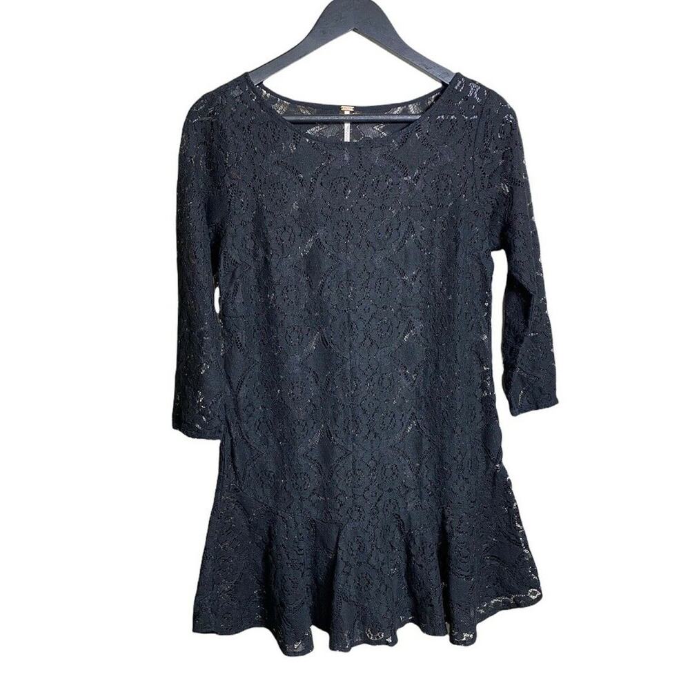 Free People New Tell Tale Lace Tunic Black Shirt Women's 4